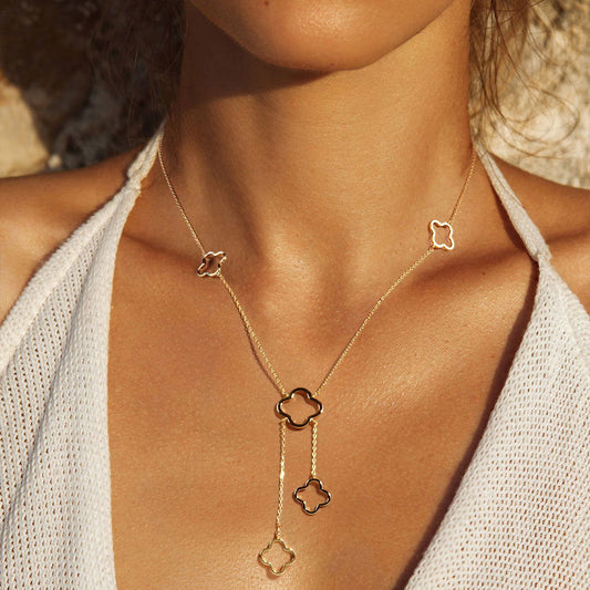 Gold Dipped Quatrefoil Station Necklace - M H W ACCESSORIES LLC
