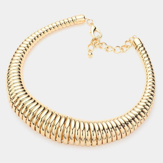 Gold Metal Coil Choker Necklace- M H W ACCESSORIES - M H W ACCESSORIES LLC