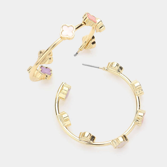 Gold Multi Quatrefoil Pointed Hoop Earrings - M H W ACCESSORIES LLC