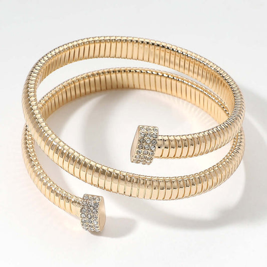 Gold Paved Tip Ribbed Metal Wrapped Bracelet - M H W ACCESSORIES LLC