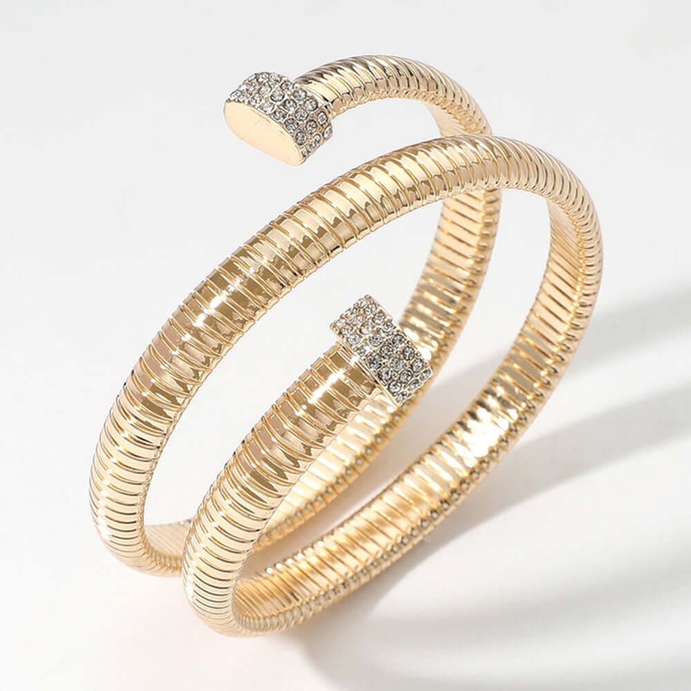 Gold Paved Tip Ribbed Metal Wrapped Bracelet - M H W ACCESSORIES LLC