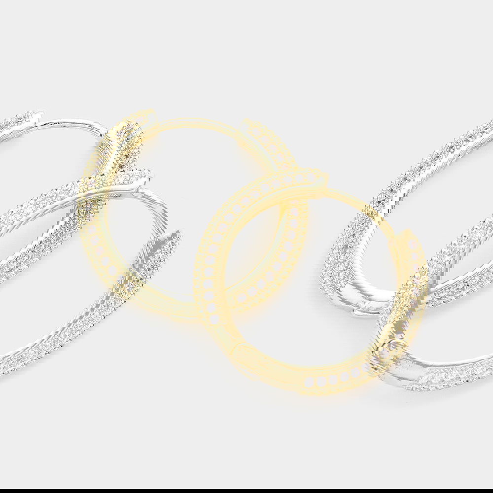 Gold Plated CZ Stone Huggie Hoop Earrings-M H W ACCESSORIES - M H W ACCESSORIES LLC
