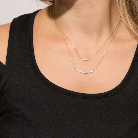 Gold Plated Double Strand Cubic Zirconia Curved Bar Necklace for Women - M H W ACCESSORIES LLC