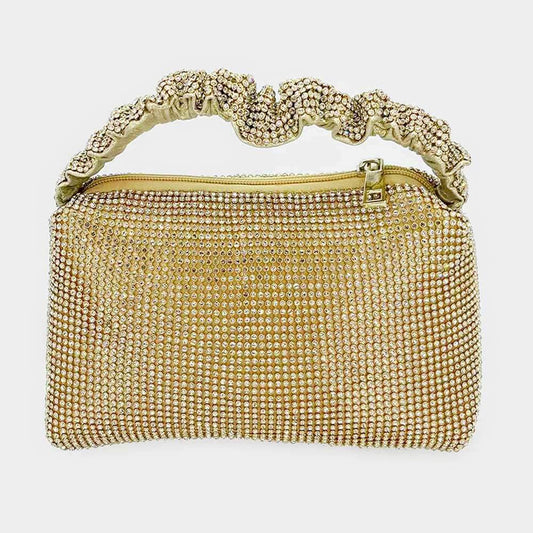 Gold Pleated Handle Detailed Bling Rectangle Evening Tote Bag - M H W ACCESSORIES LLC