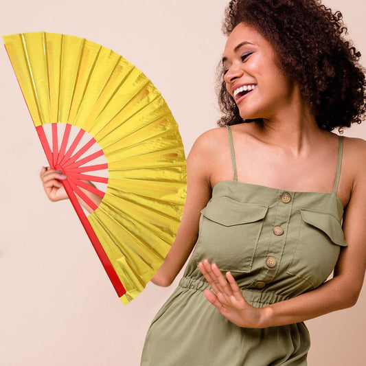 Gold Red Plain Folding Line Dance Hand Fan - M H W ACCESSORIES LLC
