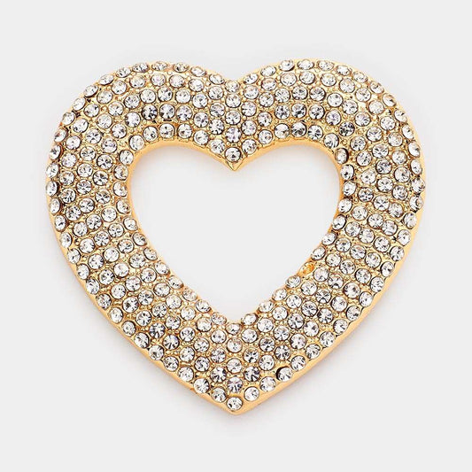Gold Rhinestone Open Heart Pin Brooch for Women - M H W ACCESSORIES LLC