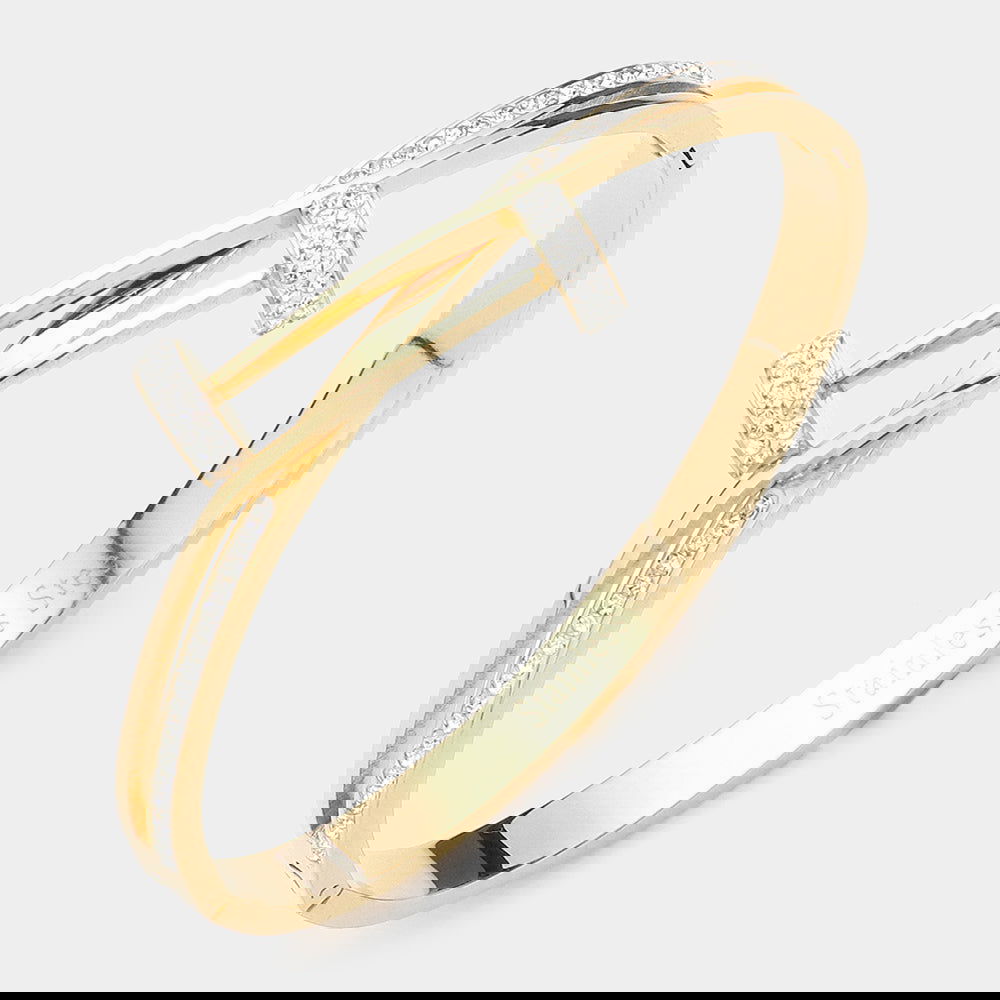 Gold Stainless Steel Nail Head Pointed Hinged Bracelet - M H W ACCESSORIES LLC