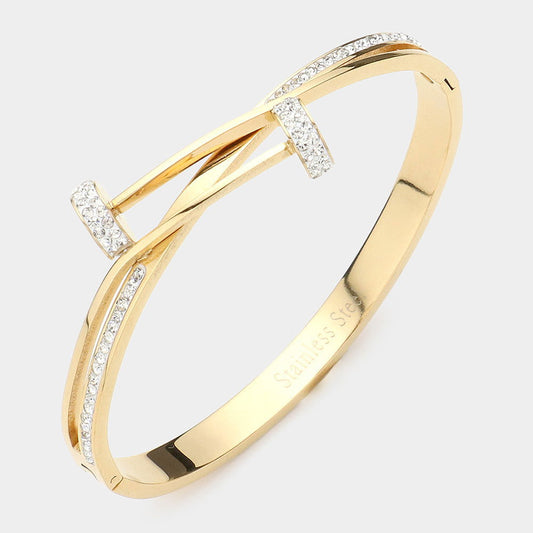 Gold Stainless Steel Nail Head Pointed Hinged Bracelet - M H W ACCESSORIES LLC