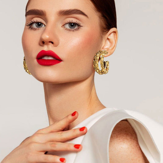 Gold Stone Split Hoop Earrings-M H W ACCESSORIES - M H W ACCESSORIES LLC