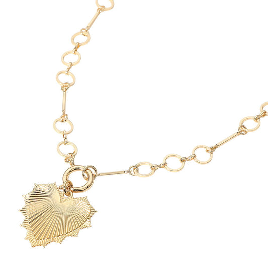 Gold Textured Metal Heart Pendant Necklace - M H W ACCESSORIES LLC