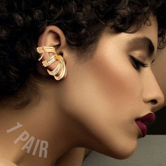 Gold Textured Metal Split Ear Cuffs-M H W ACCESSORIES - M H W ACCESSORIES LLC