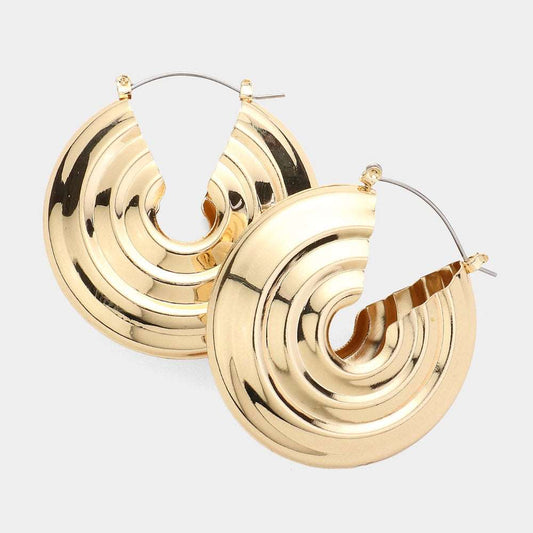 Gold Textured Swirl Metal Hoop Pin Catch Earrings - M H W ACCESSORIES LLC