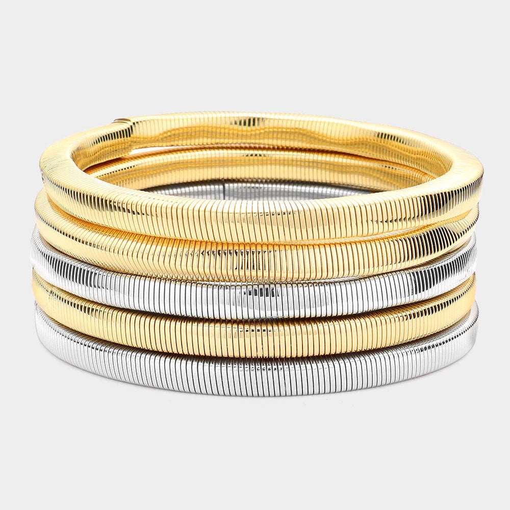 Gold and Silver Metal Stretch Multi Layered Bracelets-M H W ACCESSORIES - M H W ACCESSORIES LLC