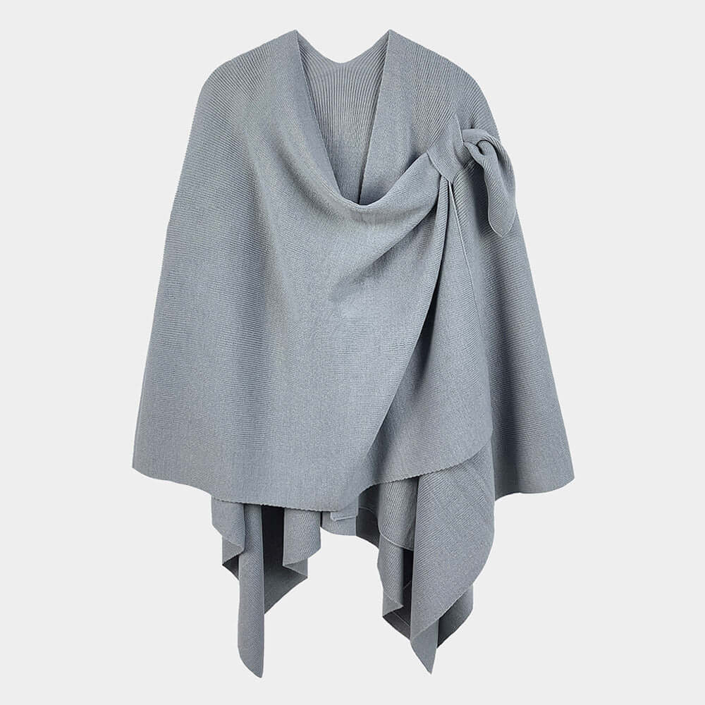 Gray Shoulder Strap Solid Ruana Poncho - M H W ACCESSORIES LLC
