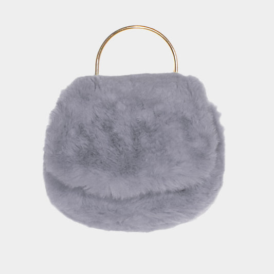 Gray Solid Faux Fur Tote / Crossbody Bag - M H W ACCESSORIES LLC