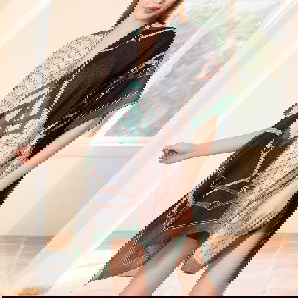Green Abstract Printed Kimono Poncho - M H W ACCESSORIES LLC