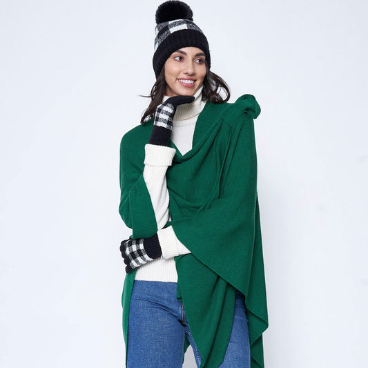 Green Shoulder Strap Solid Ruana Poncho - M H W ACCESSORIES LLC