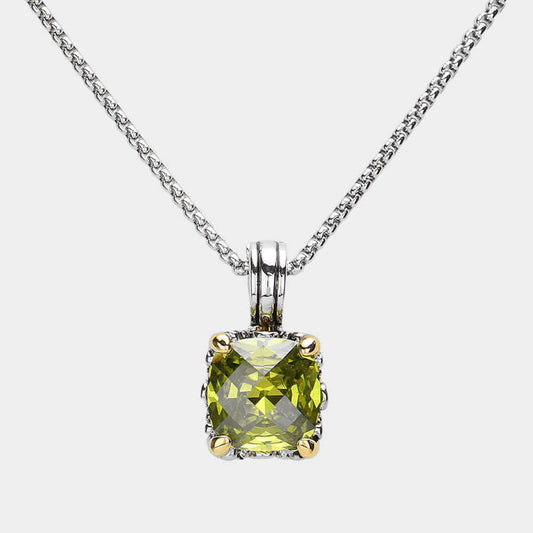 Green Square Cubic Zirconia Stone Cluster Pendant Necklace - M H W ACCESSORIES LLC