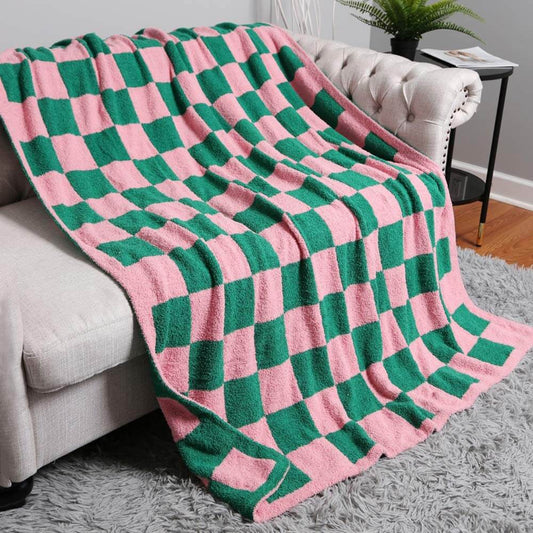Green and Pink Argyle Reversible Throw Blanket - M H W ACCESSORIES LLC