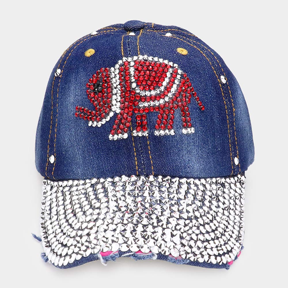 Bling Glass Crystal Stone Accented Elephant Baseball Cap M H W ACCESSORIES LLC Bling Glass Crystal Stone Accented Elephant Baseball Cap