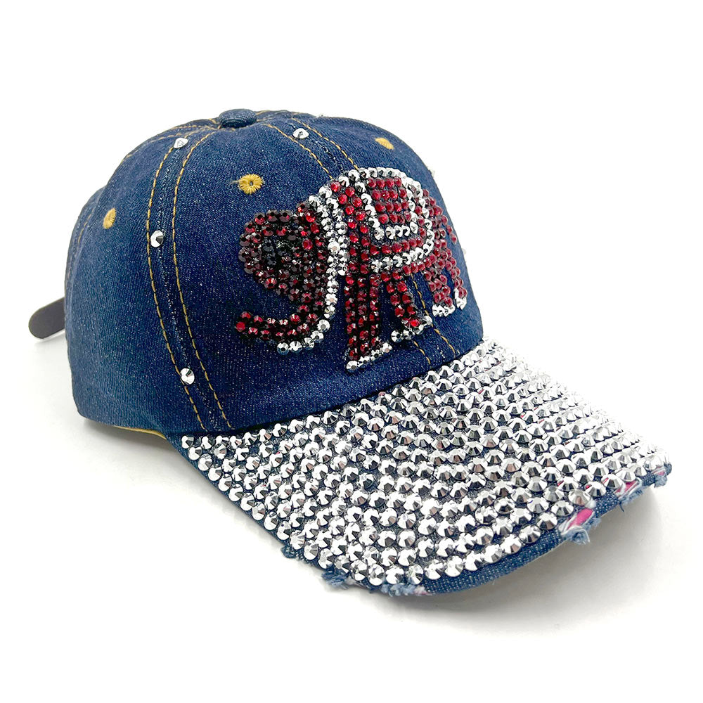 Bling Glass Crystal Stone Accented Elephant Baseball Cap M H W ACCESSORIES LLC Bling Glass Crystal Stone Accented Elephant Baseball Cap