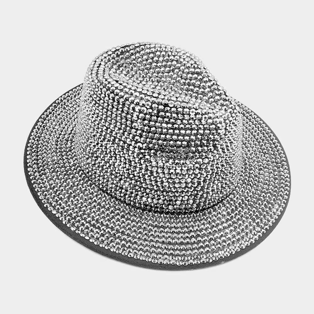 Silver Bling Studded Panama Hat - M H W ACCESSORIES LLC