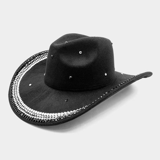 Black Bling Studded Cowboy Western Hat - M H W ACCESSORIES LLC