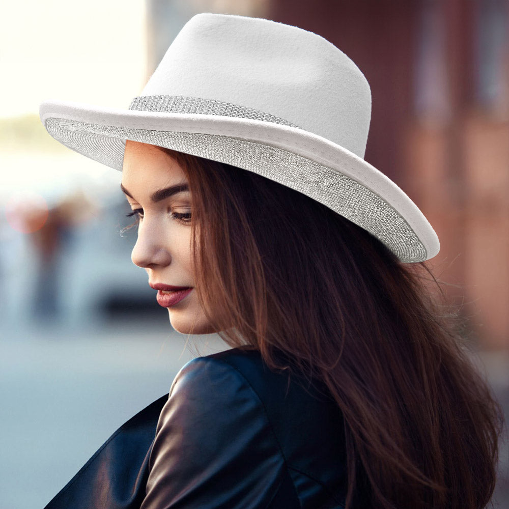 White Rhinestone Paved Band Accented Cowboy Western Hat - M H W ACCESSORIES LLC