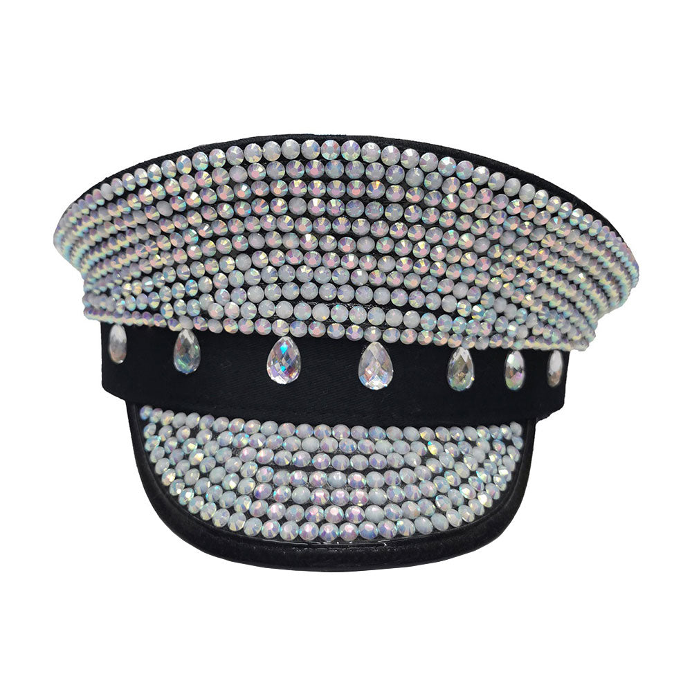 Teardrop Stone Pointed Bling Studded Captain Hat - M H W ACCESSORIES LLC