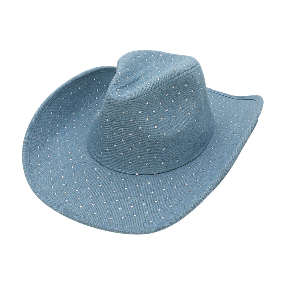 Rhinestone Studded Blue Denim Cowboy Hat