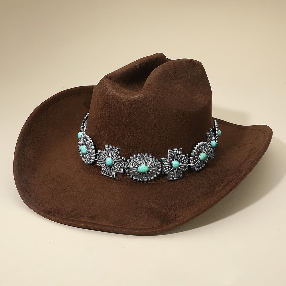 Brown Western Concho Band Cowboy Fedora Hat