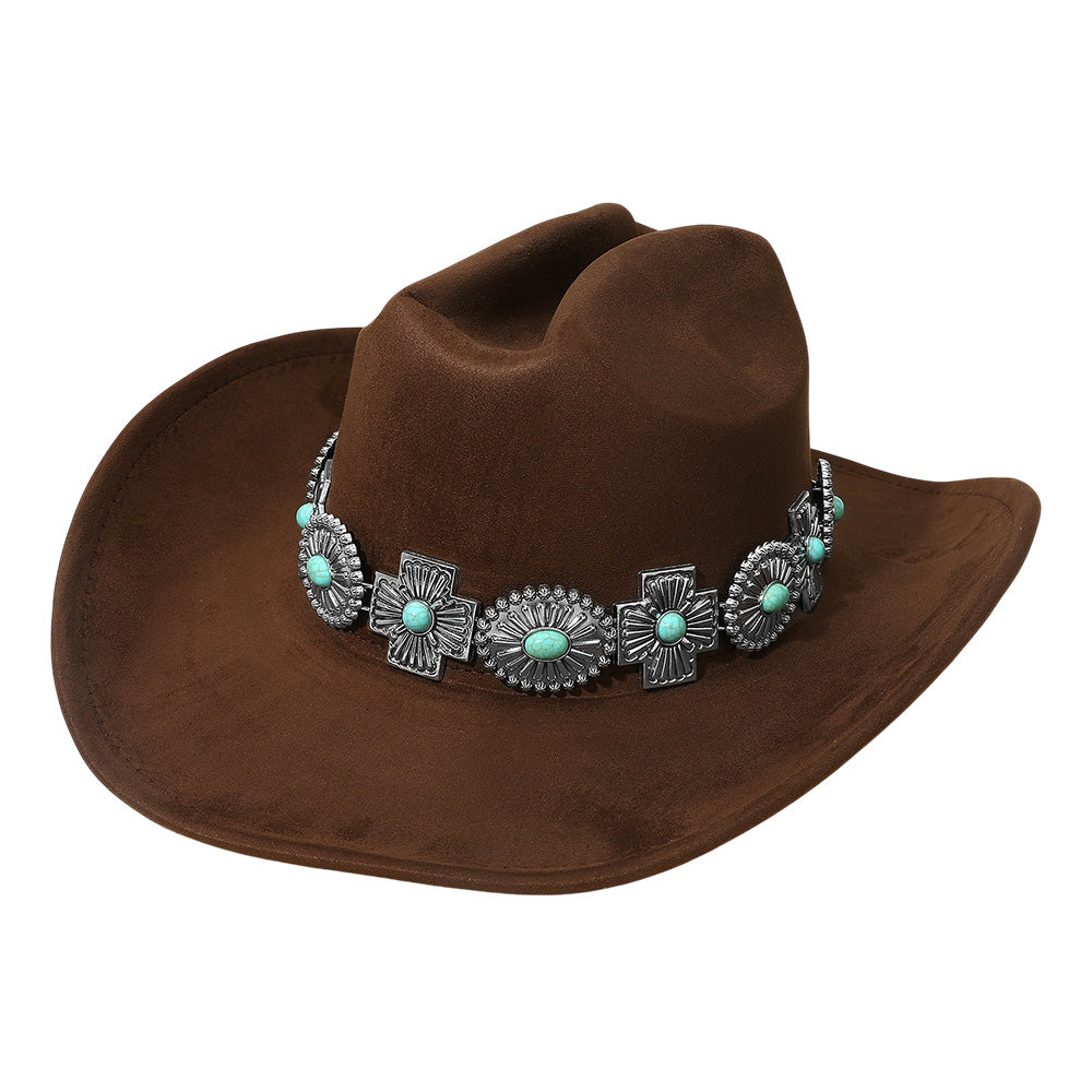 Brown Western Concho Band Cowboy Fedora Hat