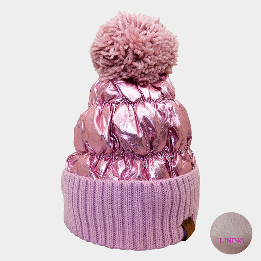 Fleece Lining Puffer Knit Pom Pom Beanie Hat for Women M H W ACCESSORIES LLC Fleece Lining Puffer Knit Pom Pom Beanie Hat for Women