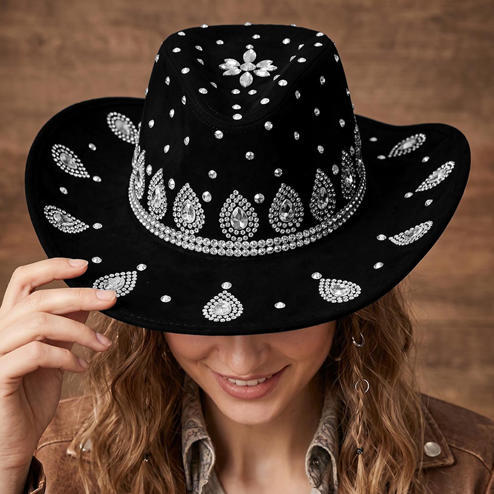 Bling Decorative Flower Rhinestone Embellished Western Cowboy Hat M H W ACCESSORIES LLC Bling Decorative Flower Rhinestone Embellished Western Cowboy Hat
