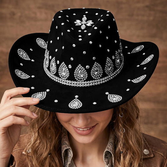 Bling Decorative Flower Rhinestone Embellished Western Cowboy Hat M H W ACCESSORIES LLC Bling Decorative Flower Rhinestone Embellished Western Cowboy Hat