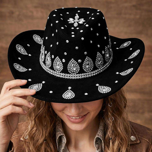 Bling Decorative Flower Rhinestone Embellished Western Cowboy Hat M H W ACCESSORIES LLC Bling Decorative Flower Rhinestone Embellished Western Cowboy Hat