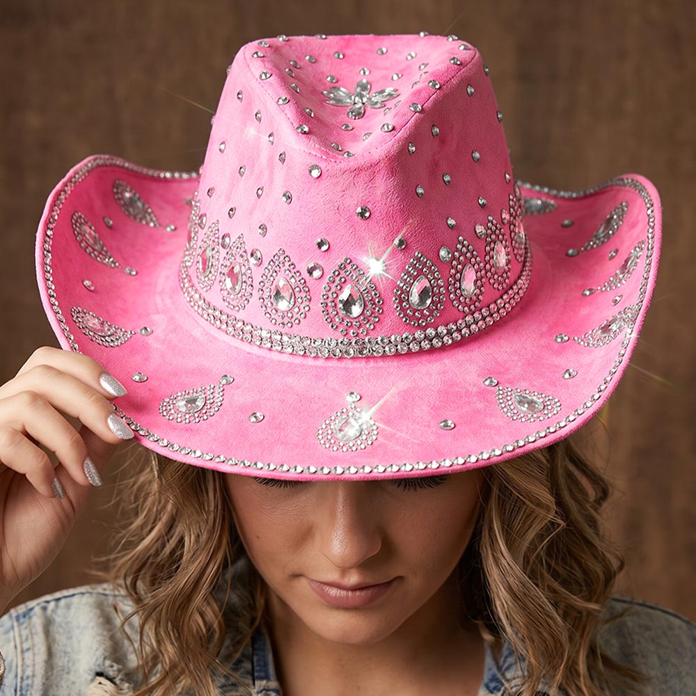 Bling Pink Decorative Flower Rhinestone Embellished Western Cowboy Hat (Copy) M H W ACCESSORIES LLC Bling Pink Decorative Flower Rhinestone Embellished Western Cowboy Hat (Copy)