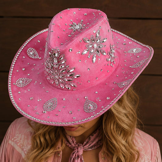 Bold Decorative Flower Pink Bling Rhinestone Embellished Western Cowboy Hat M H W ACCESSORIES LLC Bold Decorative Flower Pink Bling Rhinestone Embellished Western Cowboy Hat