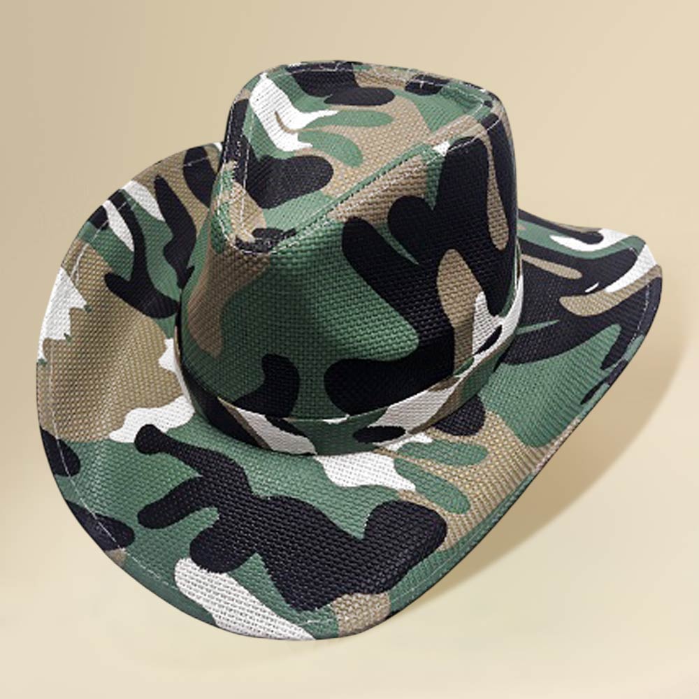 Green Camouflage Print Woven Western Cowboy Hat