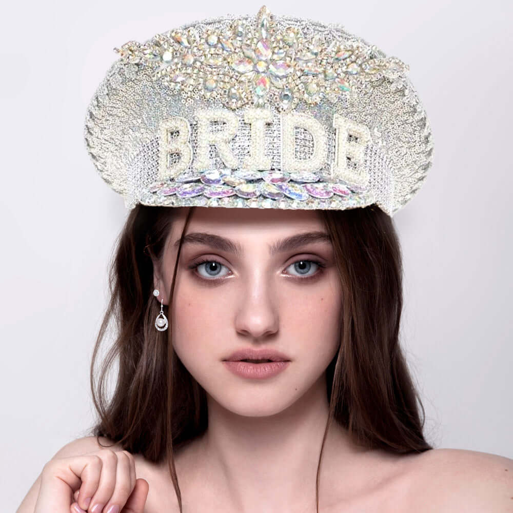 Silver BRIDE Message Accented Sequin Bling Hat - M H W ACCESSORIES LLC