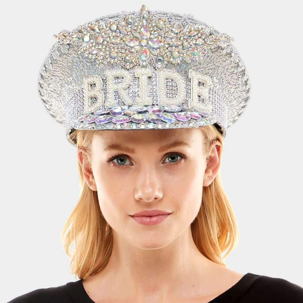 Silver BRIDE Message Accented Sequin Bling Hat - M H W ACCESSORIES LLC