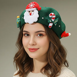 Christmas Decoration Green Fuzzy Beret Hat