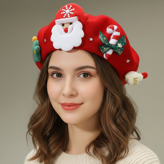Christmas Decoration Red Fuzzy Beret Hat