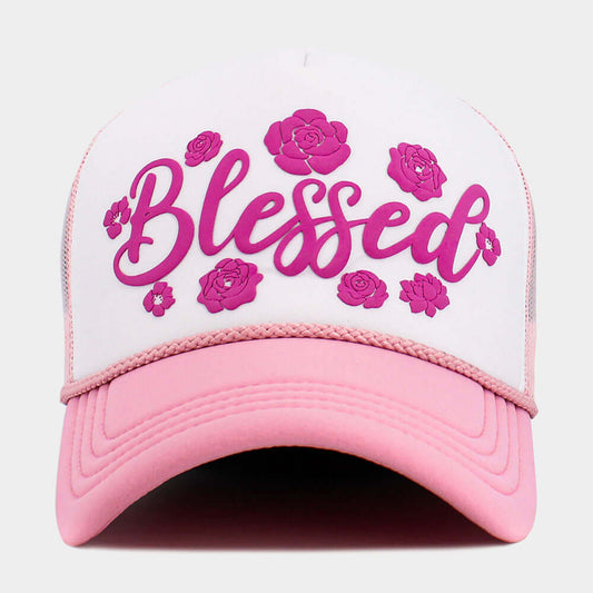 Flower Embroidered BLESSED Mesh Back Trucker Hat