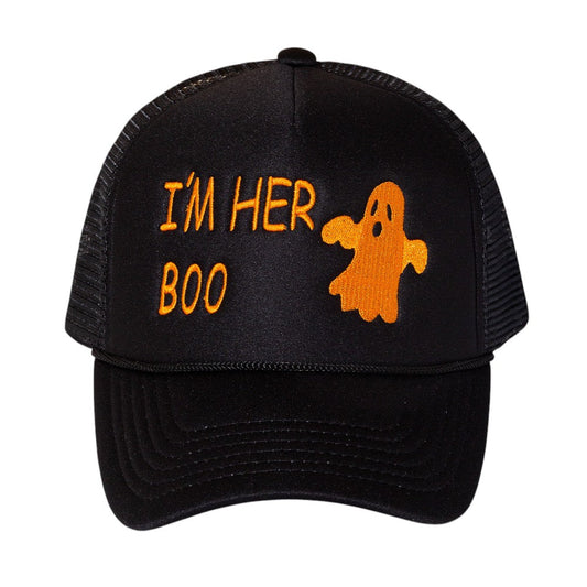 IM HER BOO Embroidered Black Mesh Back Trucker Cap M H W ACCESSORIES LLC IM HER BOO Embroidered Black Mesh Back Trucker Cap