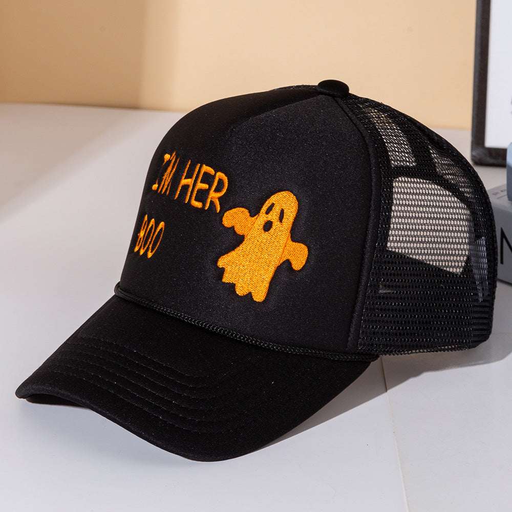 IM HER BOO Embroidered Black Mesh Back Trucker Cap M H W ACCESSORIES LLC IM HER BOO Embroidered Black Mesh Back Trucker Cap