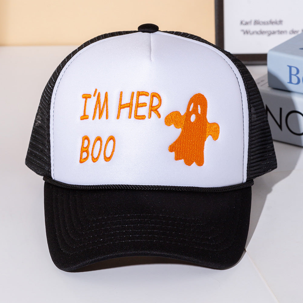 IM HER BOO Embroidered Orange Mesh Back Trucker Cap M H W ACCESSORIES LLC IM HER BOO Embroidered Orange Mesh Back Trucker Cap