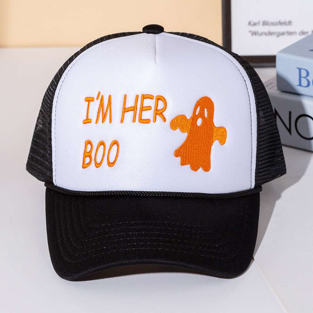 IM HER BOO Embroidered Orange Mesh Back Trucker Cap M H W ACCESSORIES LLC IM HER BOO Embroidered Orange Mesh Back Trucker Cap