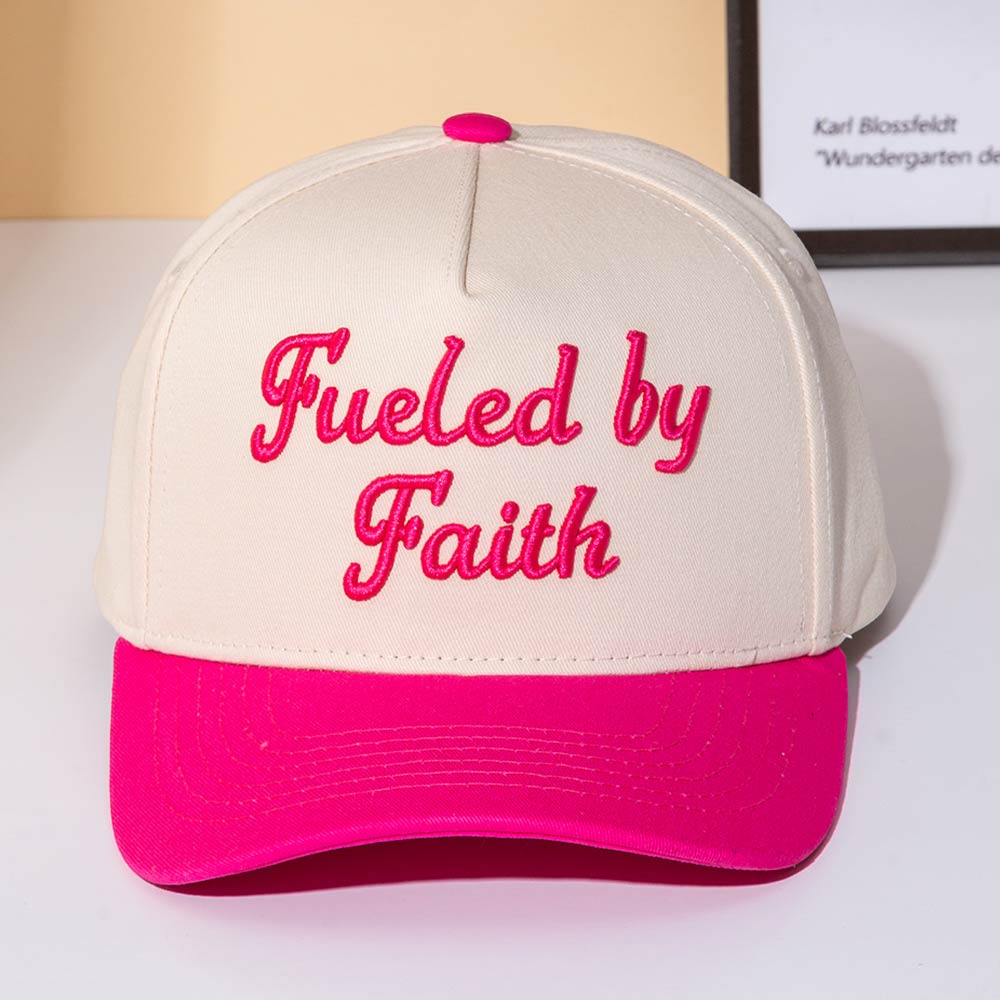 Pink FUELED BY FAITH Message Embroidered Baseball Cap M H W ACCESSORIES LLC Pink FUELED BY FAITH Message Embroidered Baseball Cap