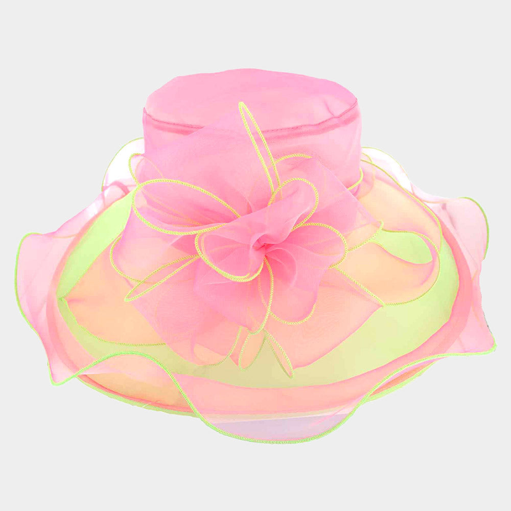 Pink & Green Mesh Bow Organza Dressy Hat - M H W ACCESSORIES LLC